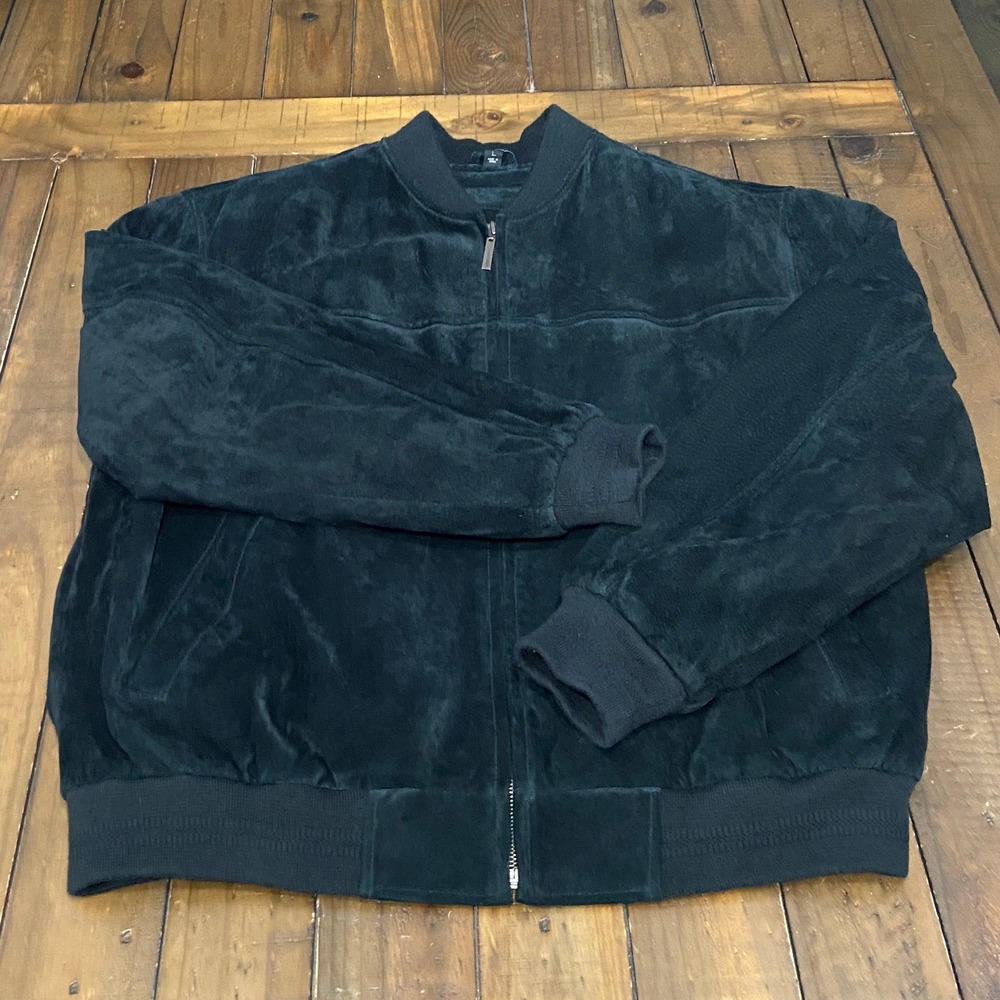 VTG John Ashford Black Suede Leather Bomber Jacket Mens Large Full Zip Quilt